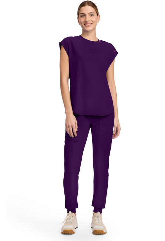 Amp MC703 Women's Round Neck Tuckable Scrub Top Eggplant