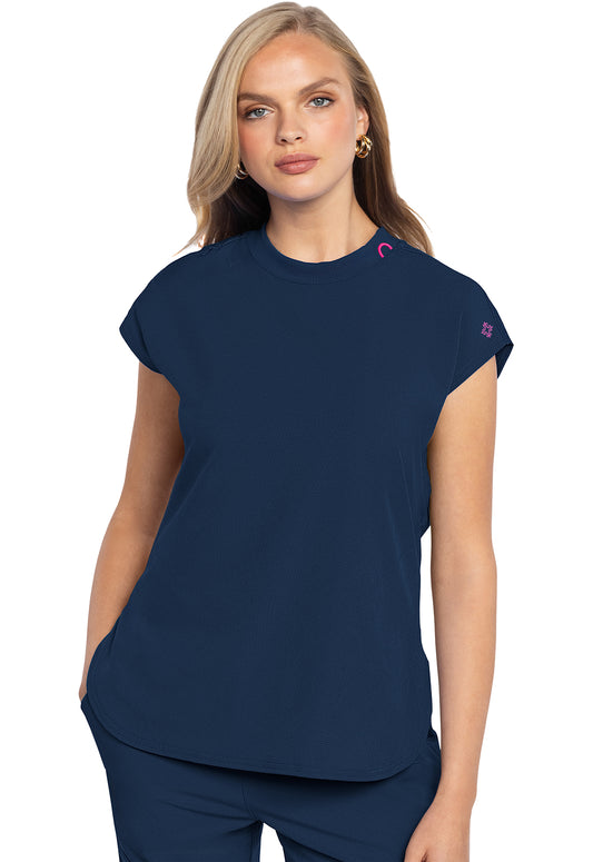 AMP MC703 Round Neck Tuckable Top Navy Model Image Front | Med Couture