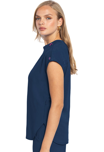 AMP MC703 Round Neck Tuckable Top Navy Model Image Right Side | Med Couture