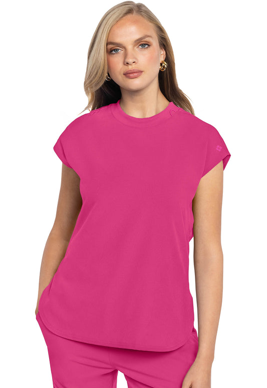 AMP MC703 Round Neck Tuckable Top Pink Power Model Image Front | Med Couture