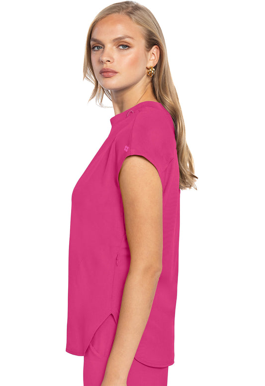 AMP MC703 Round Neck Tuckable Top Pink Power Model Image Right Side | Med Couture