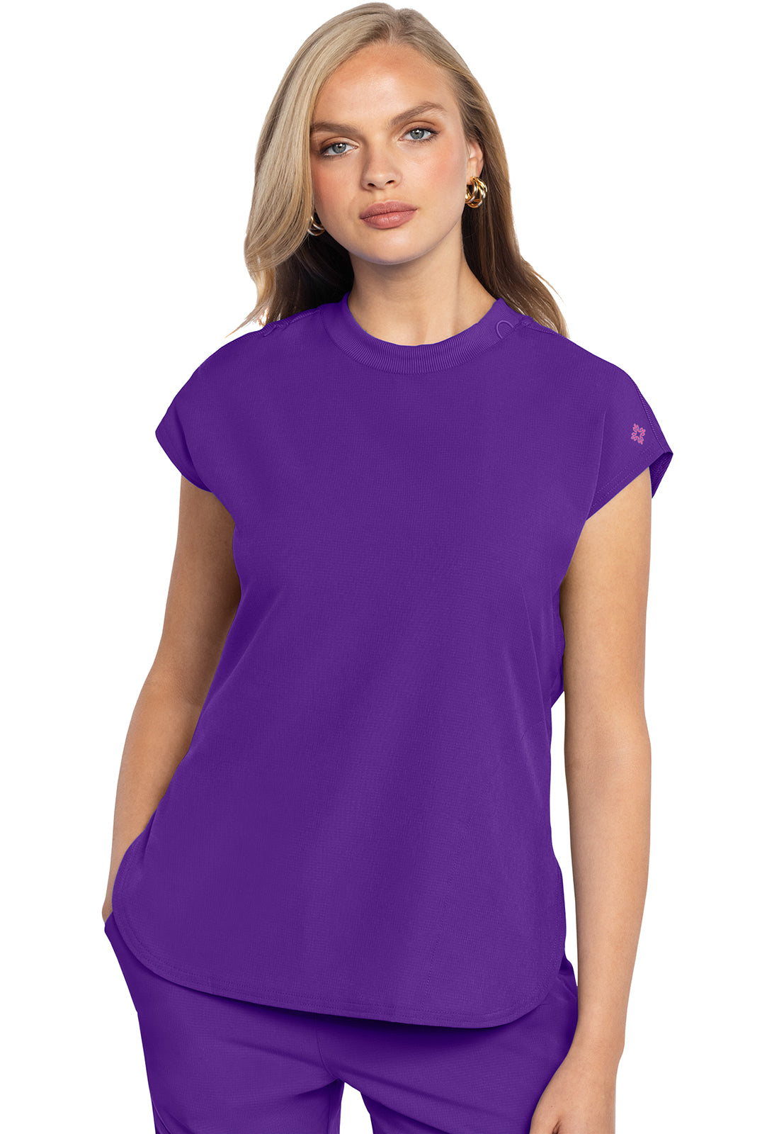 AMP MC703 Round Neck Tuckable Top Purple Surge Model Image Front | Med Couture