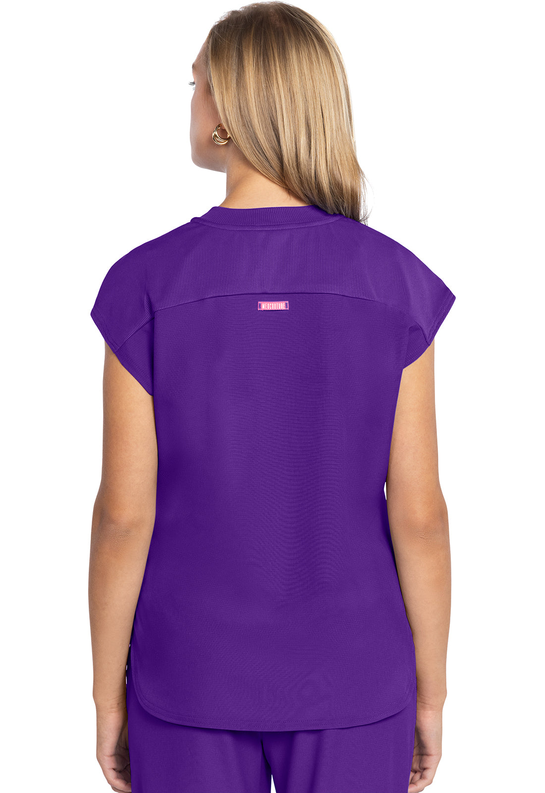 AMP MC703 Round Neck Tuckable Top Purple Surge Model Image Back | Med Couture