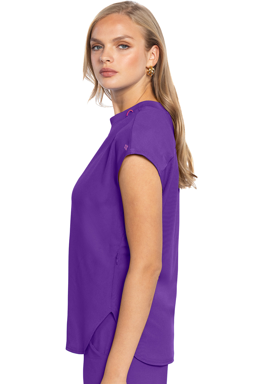 AMP MC703 Round Neck Tuckable Top Purple Surge Model Image Right Side | Med Couture