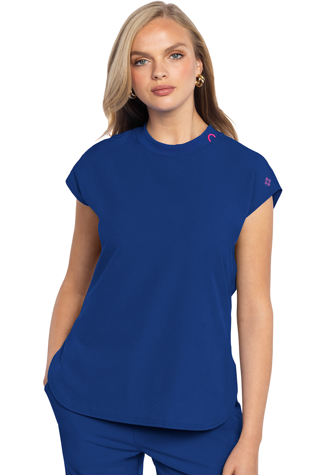 AMP MC703 Round Neck Tuckable Top Royal Model Image Front | Med Couture