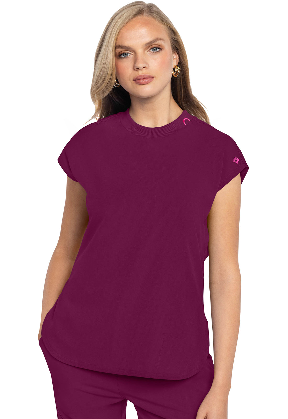 AMP MC703 Round Neck Tuckable Top Wine Model Image Front | Med Couture