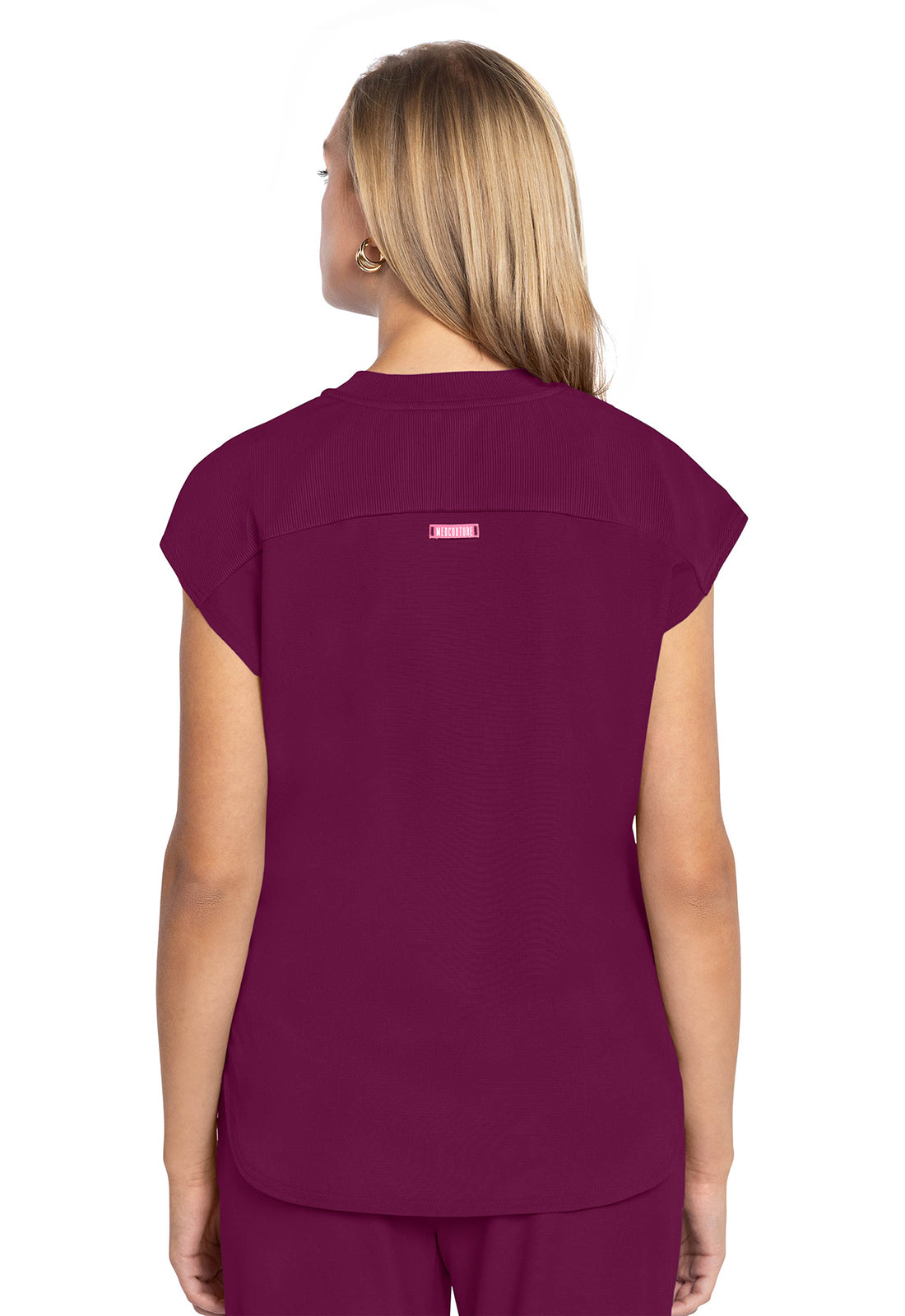 AMP MC703 Round Neck Tuckable Top Wine Model Image Back | Med Couture