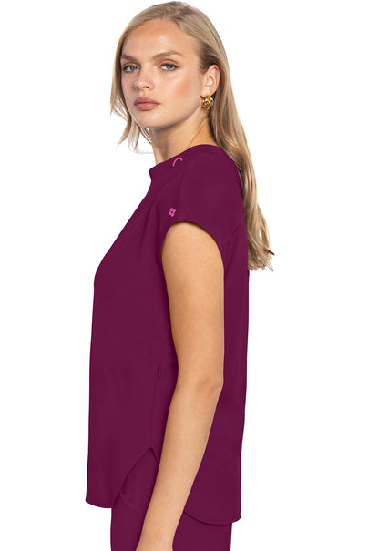 AMP MC703 Round Neck Tuckable Top Wine Model Image Right Side | Med Couture