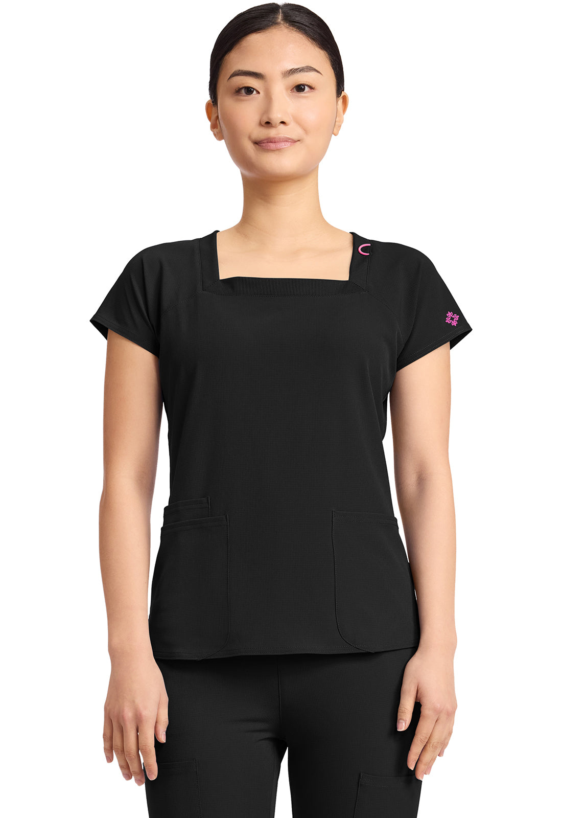AMP MC704 Women's 3-Pocket Square Neck Top Black