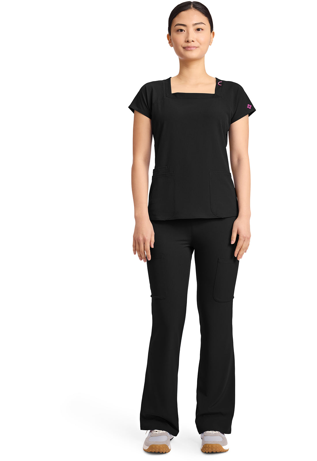AMP MC704 Women's 3-Pocket Square Neck Top Black