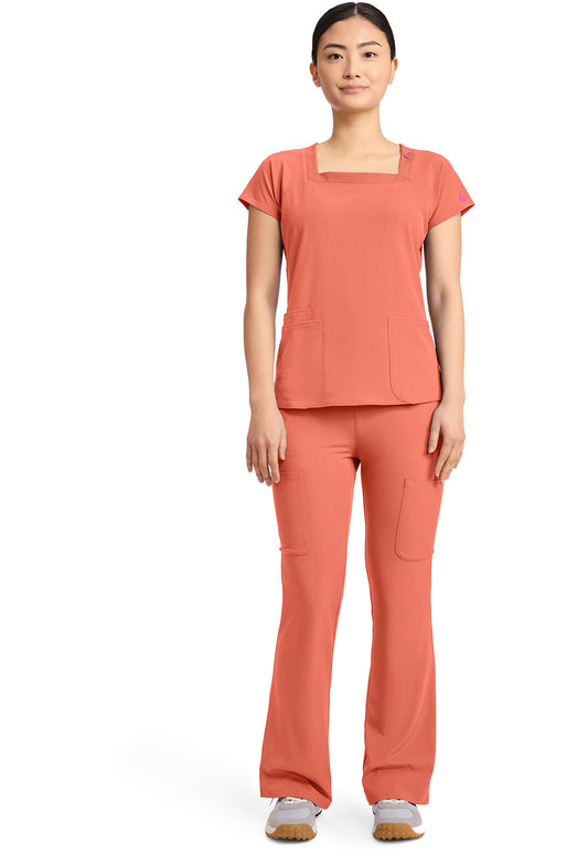 Amp MC704 Women's 3-Pocket Square Neck Scrub Top Coral Fusion