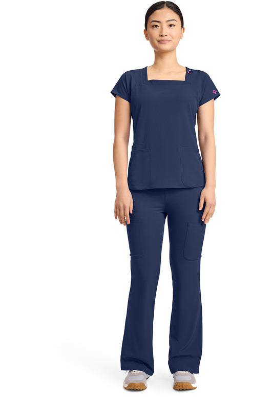 Amp MC704 Women's 3-Pocket Square Neck Scrub Top Navy