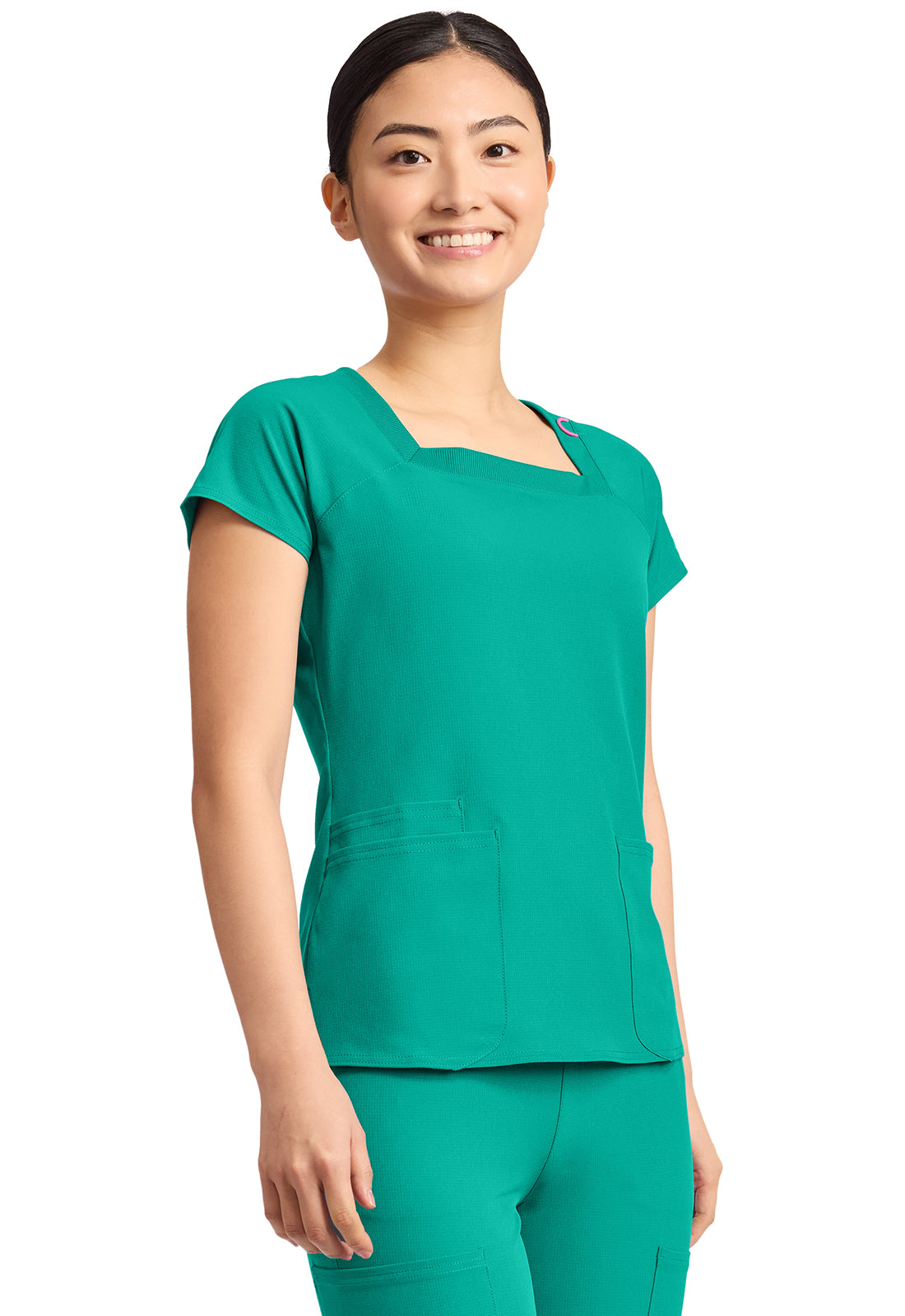 AMP MC704 Women's 3-Pocket Square Neck Top Teal Tonic