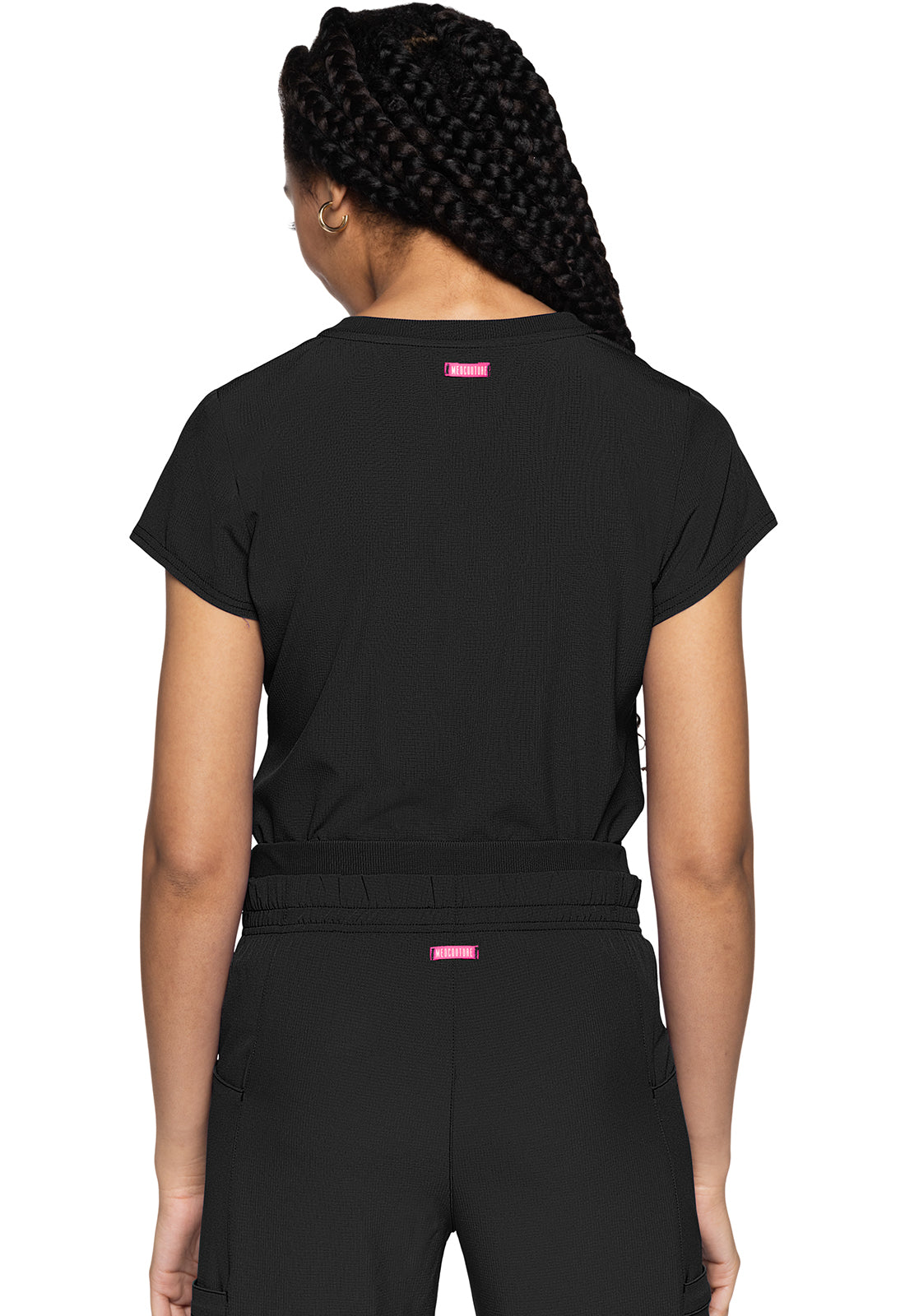 AMP MC705 Quarter Zip V-Neck Tuckable Top Black Model Image Back | Med Couture