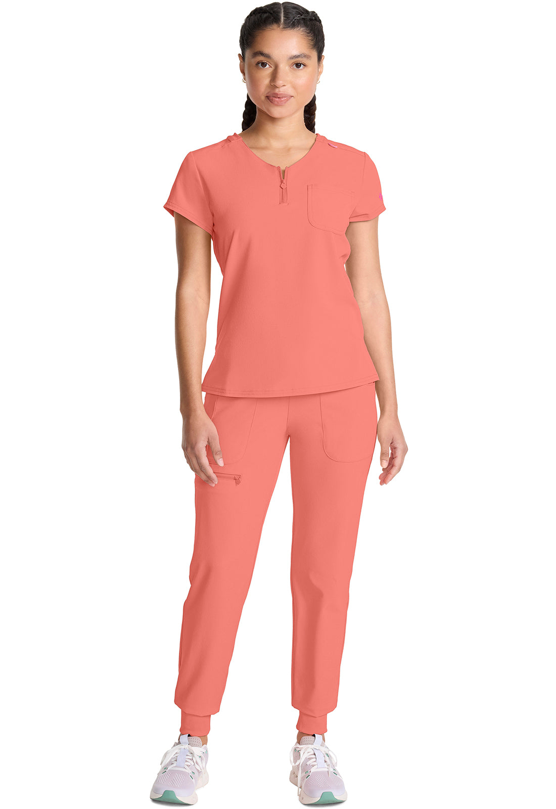 AMP MC705 Quarter Zip V-Neck Tuckable Top Coral Fusion