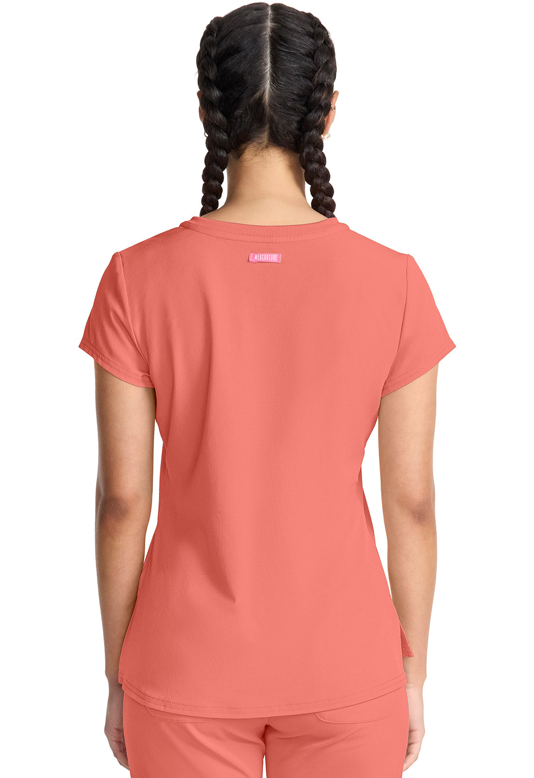 AMP MC705 Quarter Zip V-Neck Tuckable Top Coral Fusion Model Image Back | Med Couture