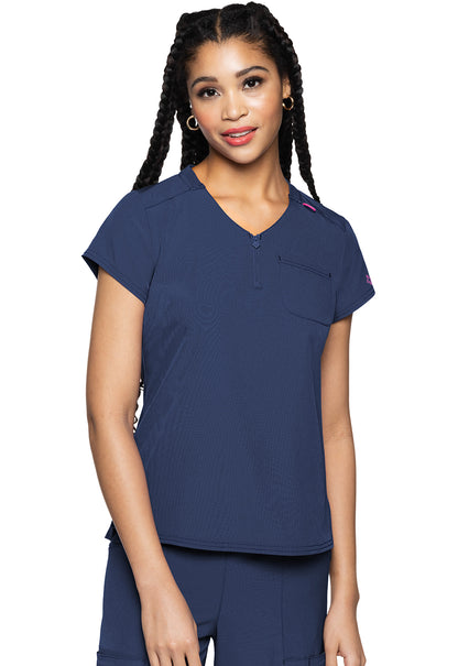 AMP MC705 Quarter Zip V-Neck Tuckable Top Navy Model Image Front | Med Couture