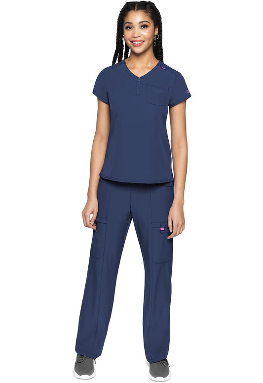Amp MC705 Women's Quarter Zip V-Neck Tuckable Scrub Top Navy