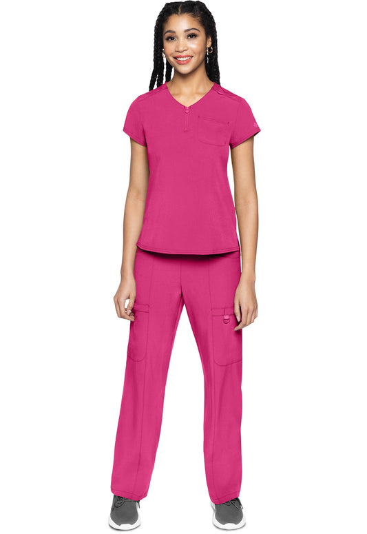 Amp MC705 Women's Quarter Zip V-Neck Tuckable Scrub Top Pink Power