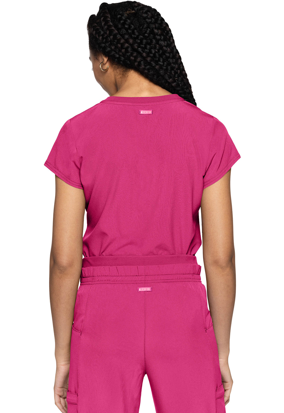 AMP MC705 Quarter Zip V-Neck Tuckable Top Pink Power Model Image Back | Med Couture