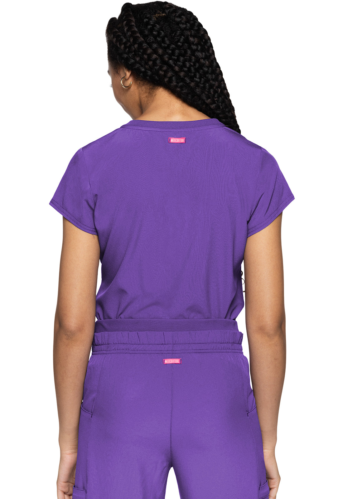 AMP MC705 Quarter Zip V-Neck Tuckable Top Purple Surge Model Image Back | Med Couture