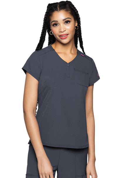 AMP MC705 Quarter Zip V-Neck Tuckable Top Pewter Model Image Front | Med Couture