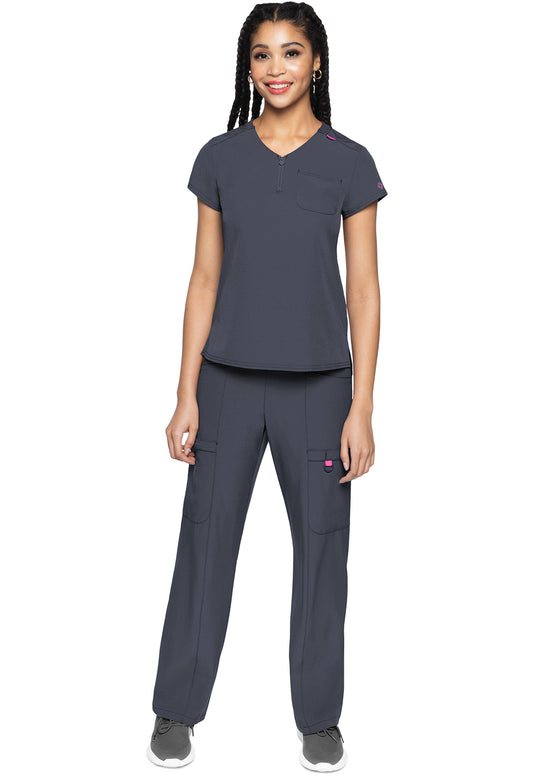 Amp MC705 Women's Quarter Zip V-Neck Tuckable Scrub Top Pewter