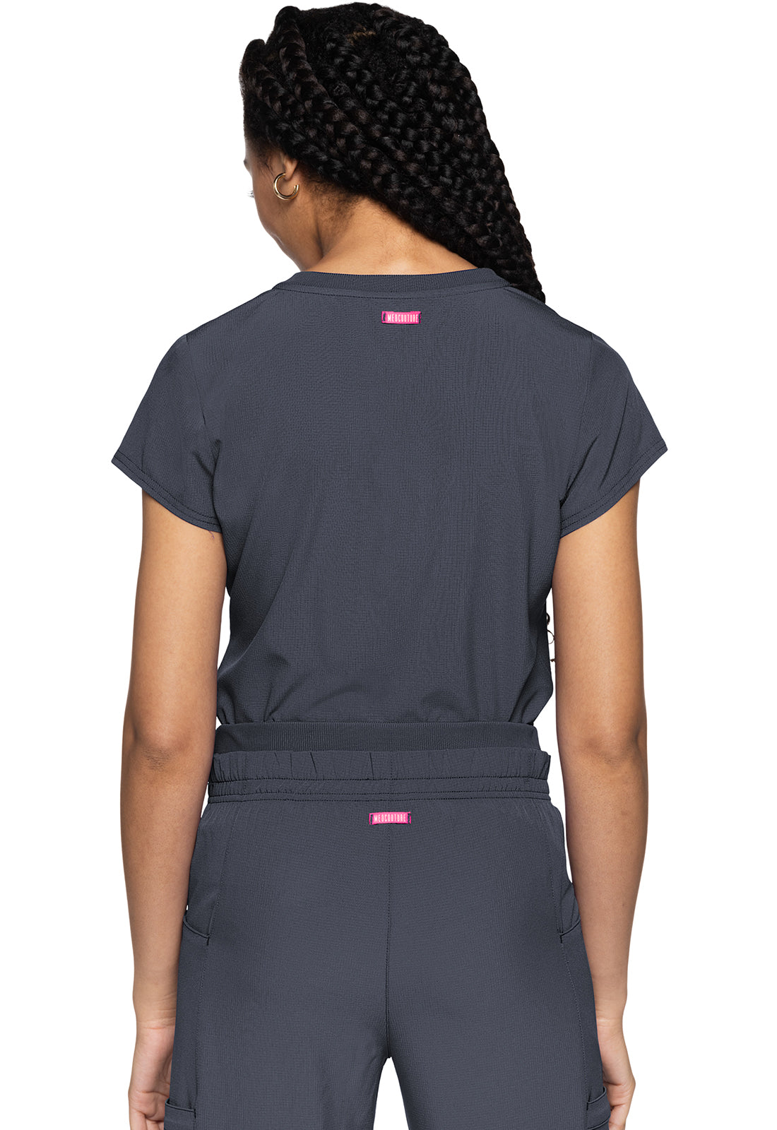 AMP MC705 Quarter Zip V-Neck Tuckable Top Pewter Model Image Back | Med Couture