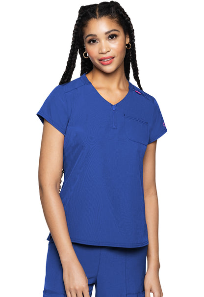 AMP MC705 Quarter Zip V-Neck Tuckable Top Royal Model Image Front | Med Couture