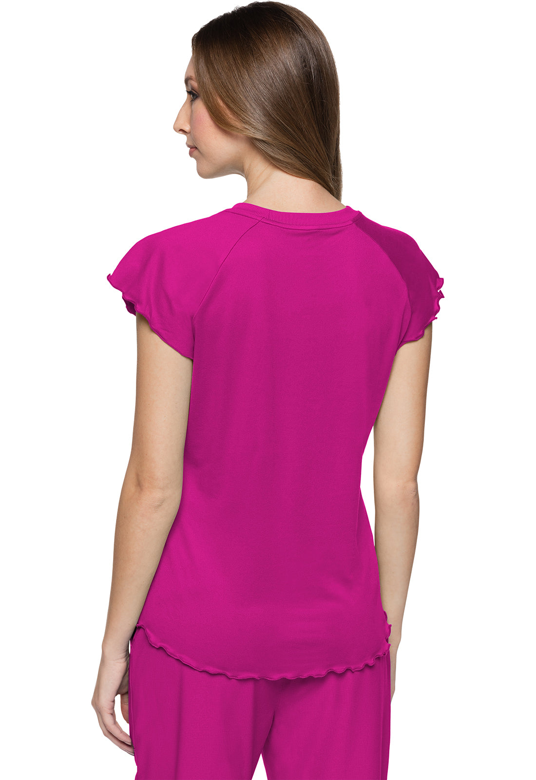 Layers MC706 Knit Lettuce-Edged Top Amp Pink Model Image Back | Med Couture