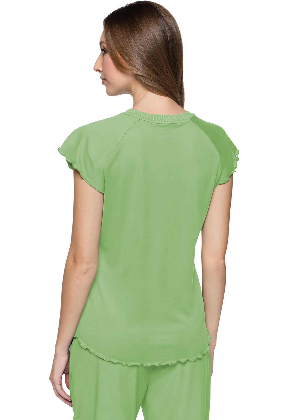 Layers MC706 Knit Lettuce-Edged Top Cyber Lime Model Image Back | Med Couture