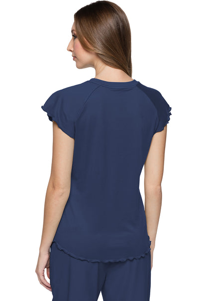 Layers MC706 Knit Lettuce-Edged Top Navy Model Image Back | Med Couture