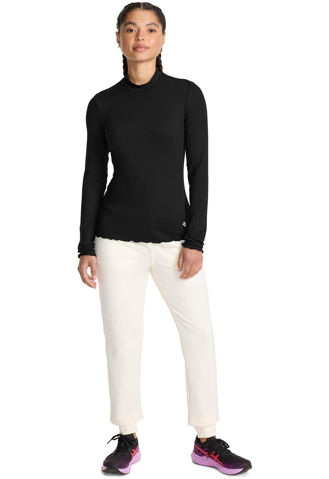 Layers MC708 Lettuce Edge Mock Neck Underscrub Black