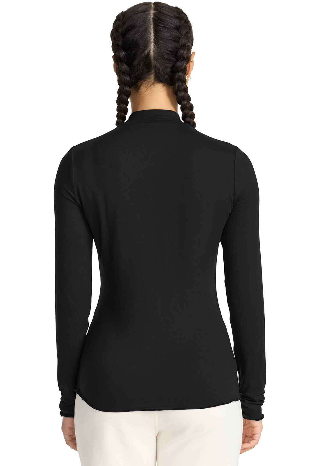 Layers MC708 Lettuce Edge Mock Neck Underscrub Black Model Image Back | Med Couture