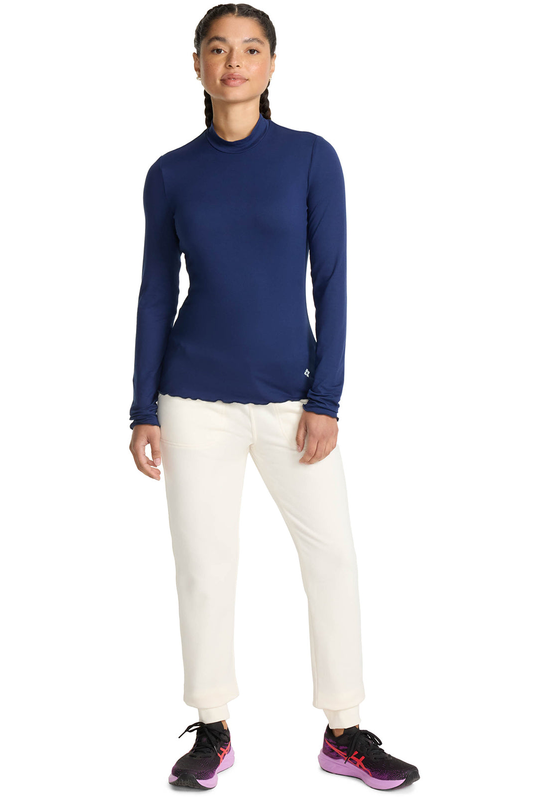 Layers MC708 Lettuce Edge Mock Neck Underscrub Navy