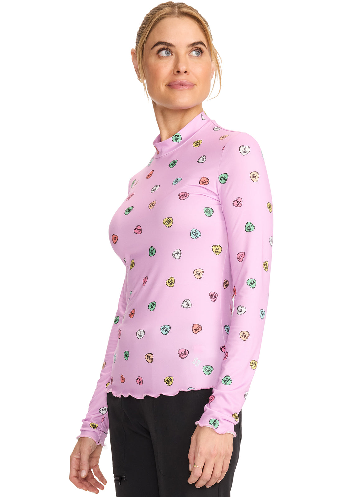 Layers MC709 Merrow Edge Mock Neck Underscrub Sweet Talker Model Image Right Side | Med Couture