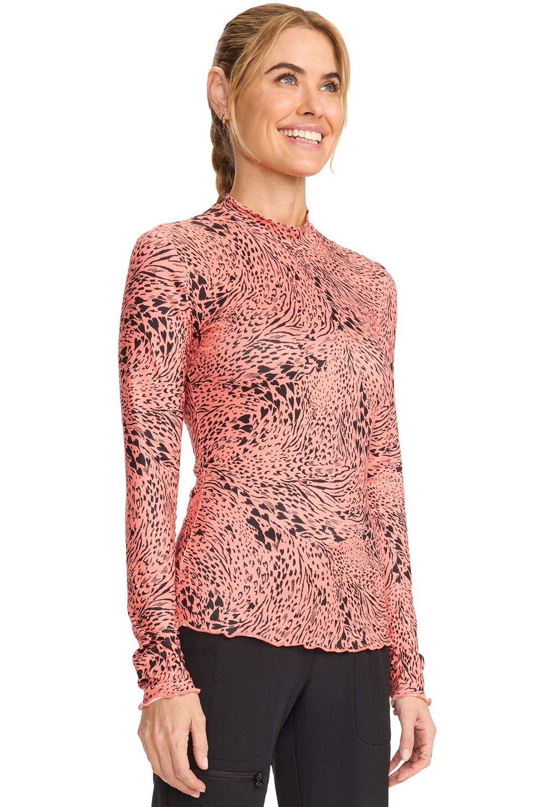 Layers MC709 Merrow Edge Mock Neck Underscrub Wild Heart Model Image Left Side | Med Couture