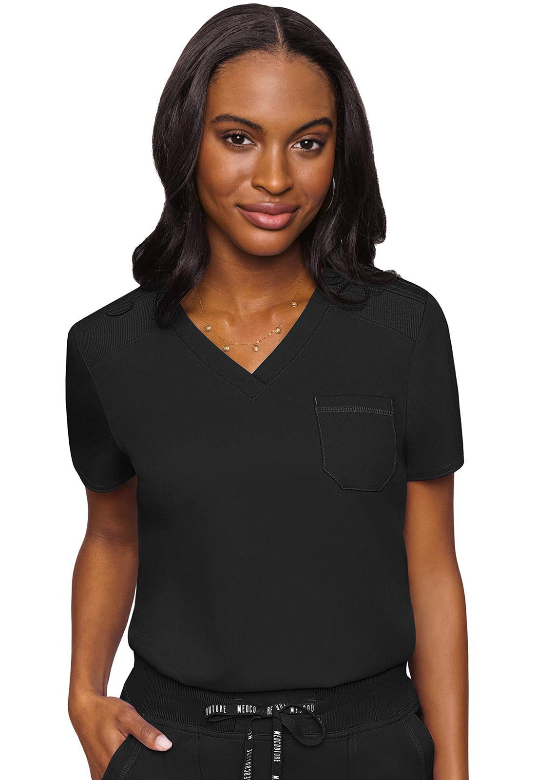 Touch MC7448 V-Neck Tuck In Black Model Image Front | Med Couture