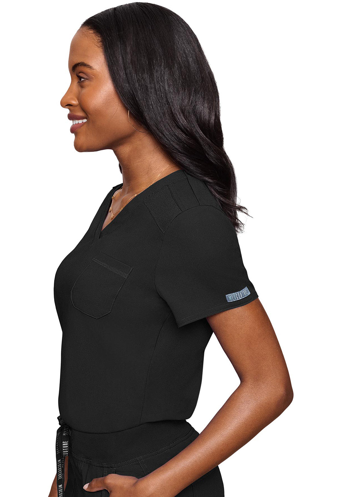 Touch MC7448 V-Neck Tuck In Black Model Image Right Side | Med Couture