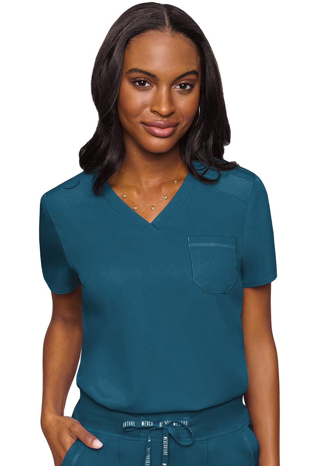 Touch MC7448 V-Neck Tuck In Caribbean Model Image Front | Med Couture