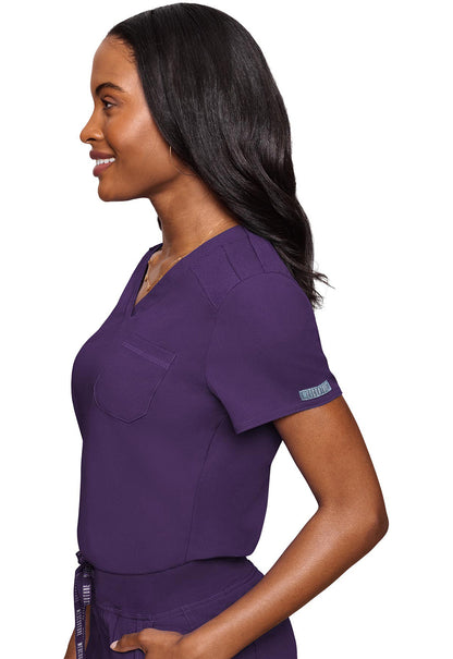 Touch MC7448 V-Neck Tuck In Eggplant Model Image Right Side | Med Couture