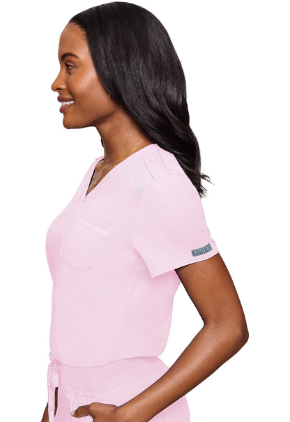 Touch MC7448 V-Neck Tuck In Ice Pink Model Image Right Side | Med Couture