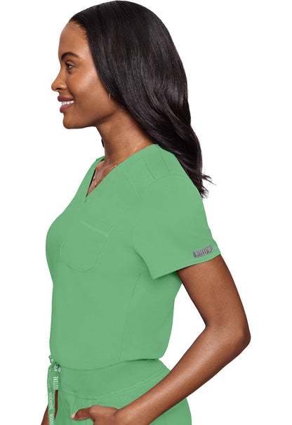 Touch MC7448 V-Neck Tuck In Kiwi Lime Model Image Right Side | Med Couture