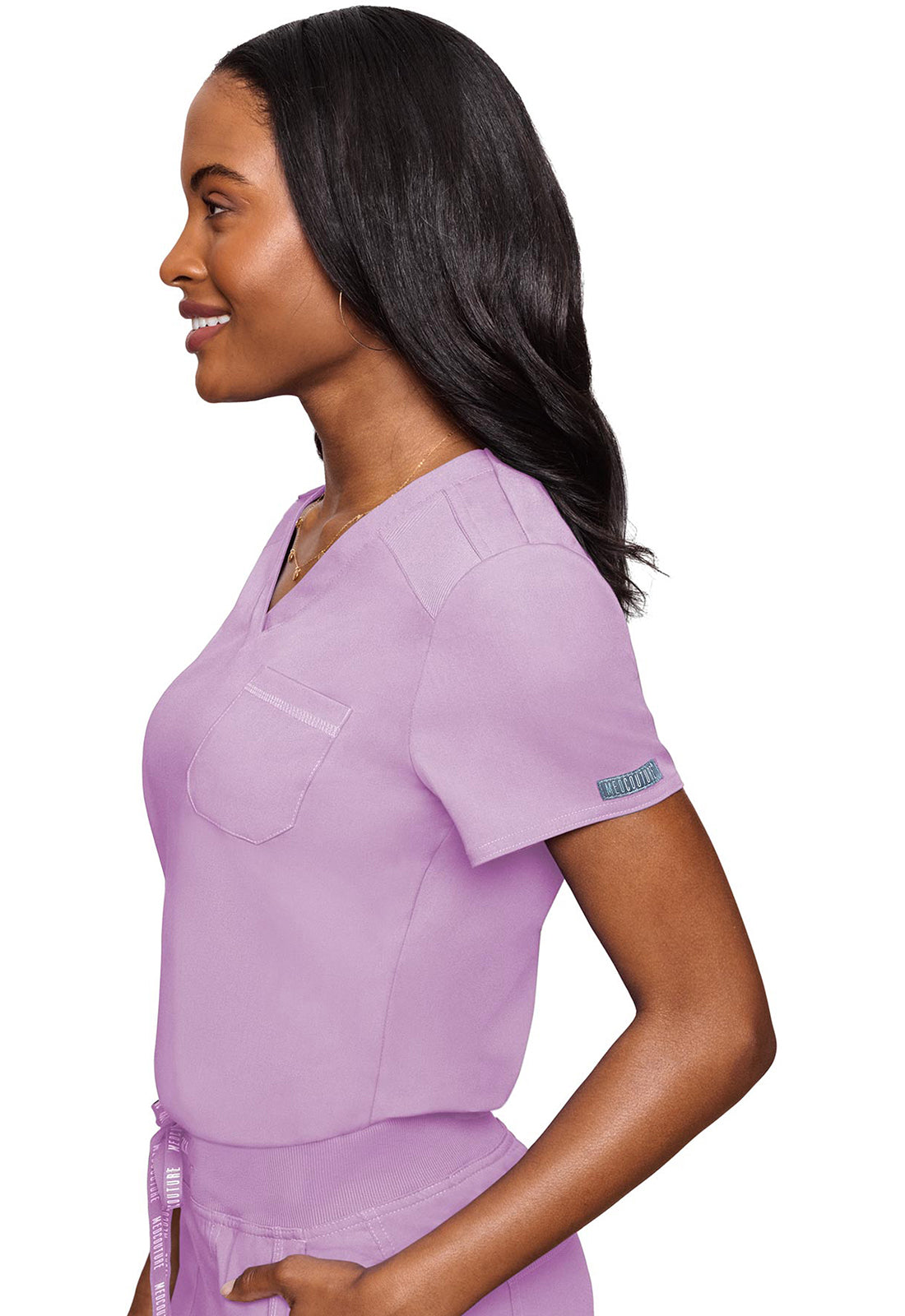 Touch MC7448 V-Neck Tuck In Lilac Model Image Right Side | Med Couture