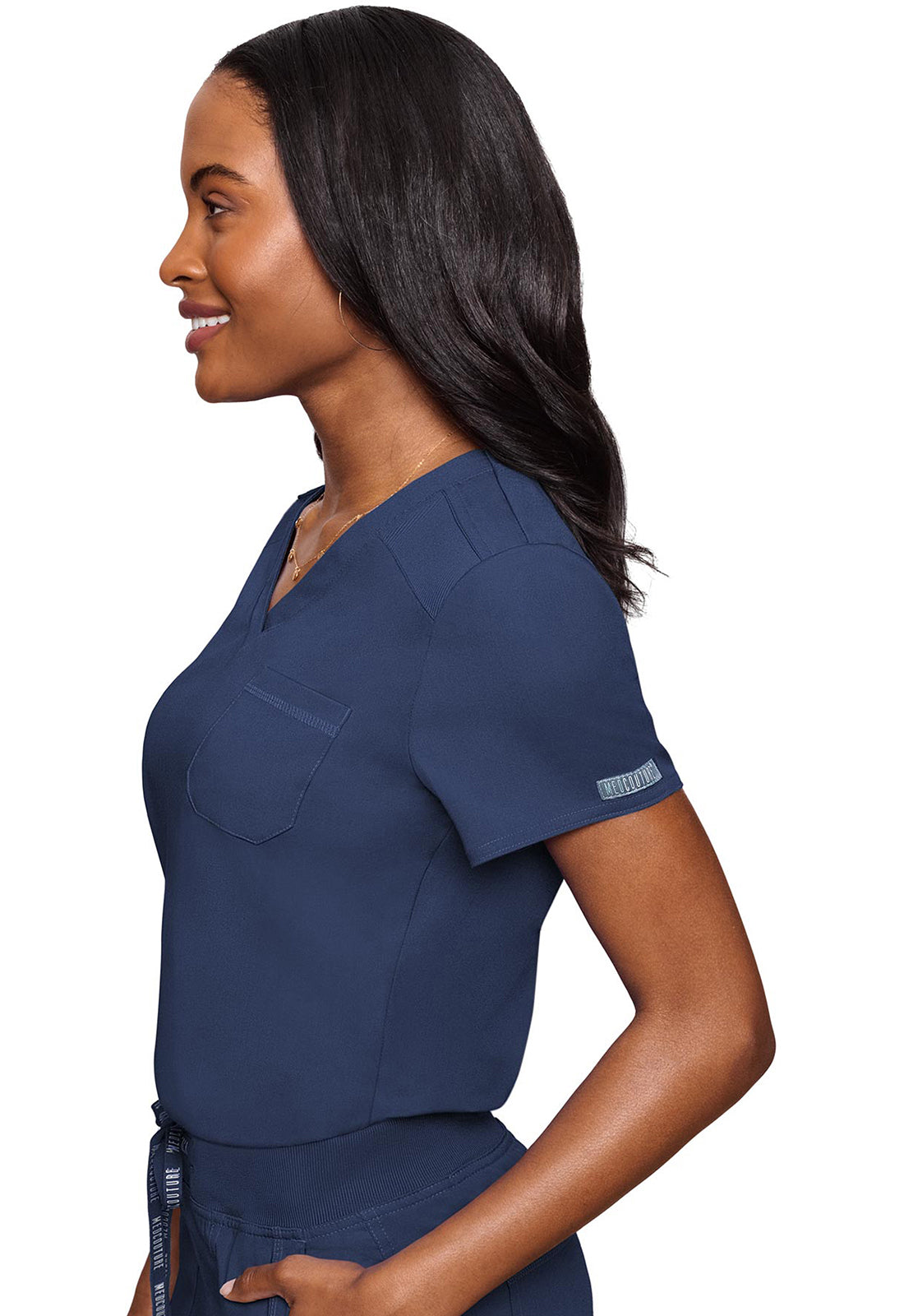 Touch MC7448 V-Neck Tuck In Navy Model Image Right Side | Med Couture