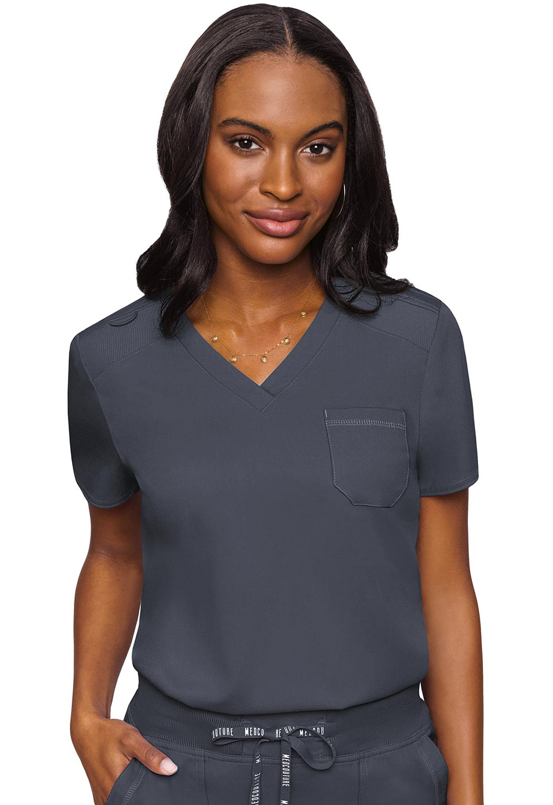 Touch MC7448 V-Neck Tuck In Pewter Model Image Front | Med Couture