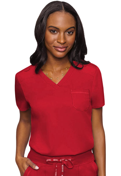 Touch MC7448 V-Neck Tuck In Red Model Image Front | Med Couture