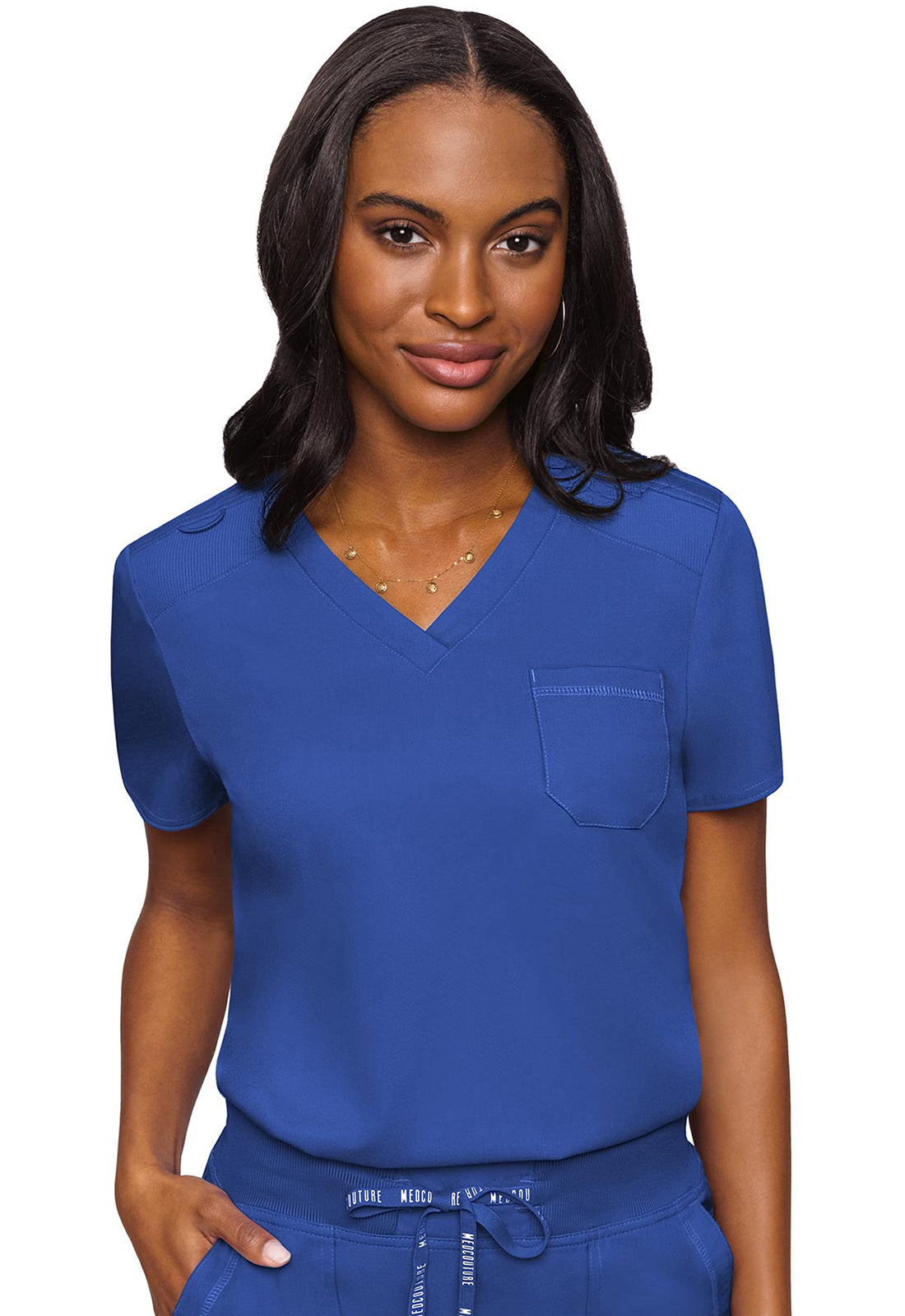 Touch MC7448 V-Neck Tuck In Royal Model Image Front | Med Couture