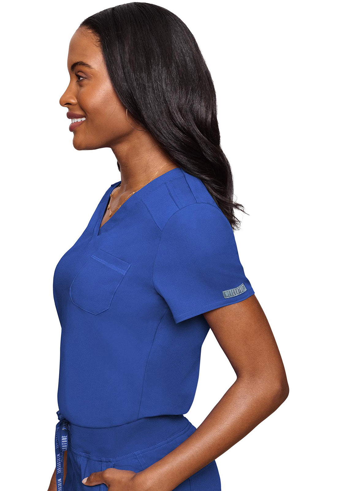 Touch MC7448 V-Neck Tuck In Royal Model Image Right Side | Med Couture