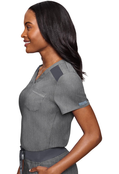 Touch MC7448 V-Neck Tuck In Slate Model Image Right Side | Med Couture